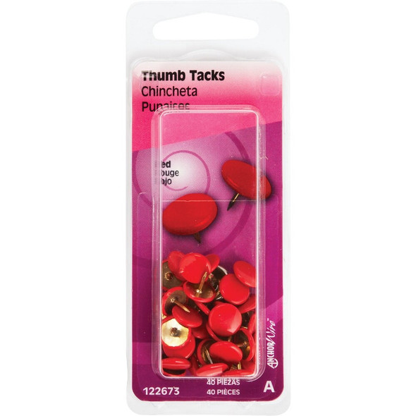 Hillman Anchor Wire Red 23-64 In. x 15-64 In. Thumb Tack (40-Count) 122673 723596
