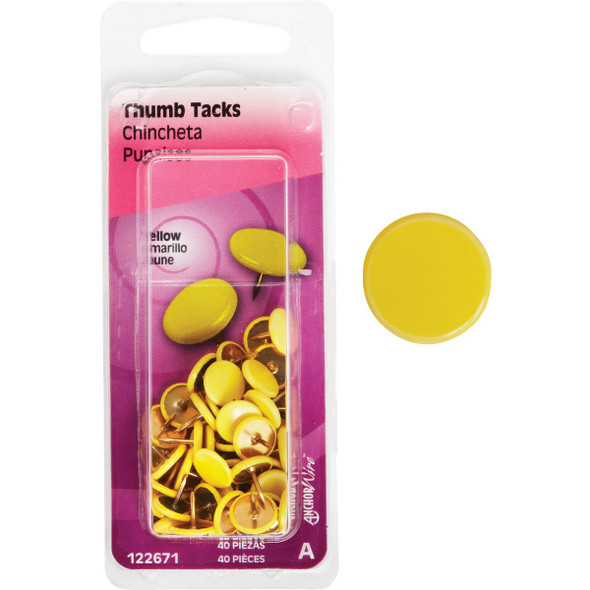 Hillman Anchor Wire Yellow 23/64 In. x 15/64 In. Thumb Tack (40 Ct.) 122671