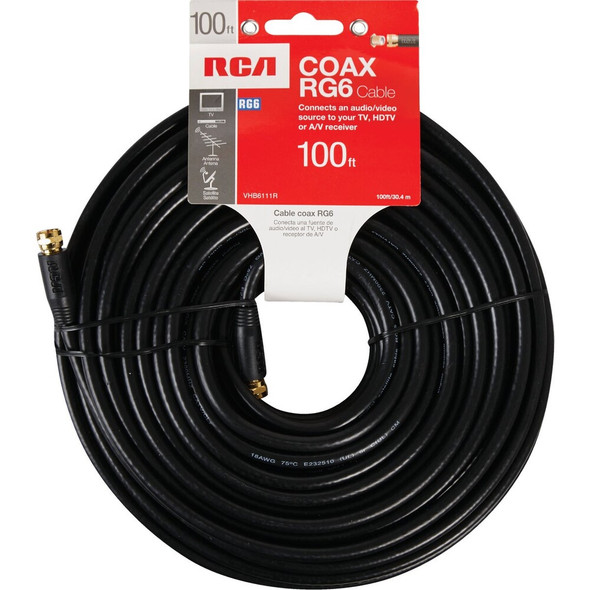 RCA 100 Ft. Black Digital RG6 Coaxial Cable Coaxial Cable VHB6111R 502790