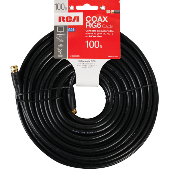 RCA 100 Ft. Black Digital RG6 Coaxial Cable Coaxial Cable VHB6111R 502790