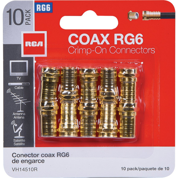 RCA RG6 Crimp-On Coaxial F-Connector (10-Pack) VH14510R