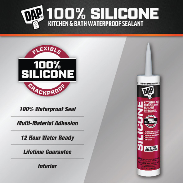 DAP 9.8 Oz. Kitchen And Bath 100% Silicone Sealant, Clear 7079808648 791303