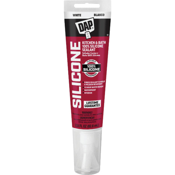 Dap 2.8 Oz. Kitchen & Bath 100% Silicone Rubber Sealant, White 7079800750