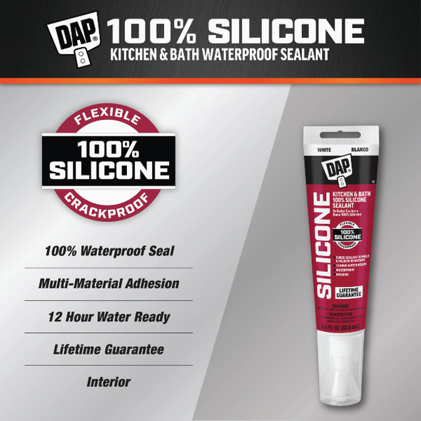 Dap 2.8 Oz. Kitchen & Bath 100% Silicone Rubber Sealant, White 7079800750 791038