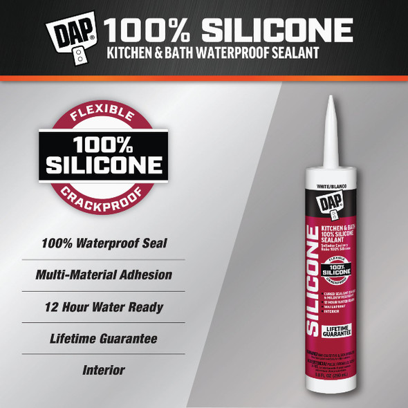 DAP 9.8 Oz. Kitchen And Bath 100% Silicone Sealant, White