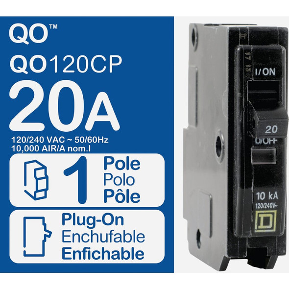 Square D QO 20A Single-Pole Standard Trip Circuit Breaker QO120CP 528209