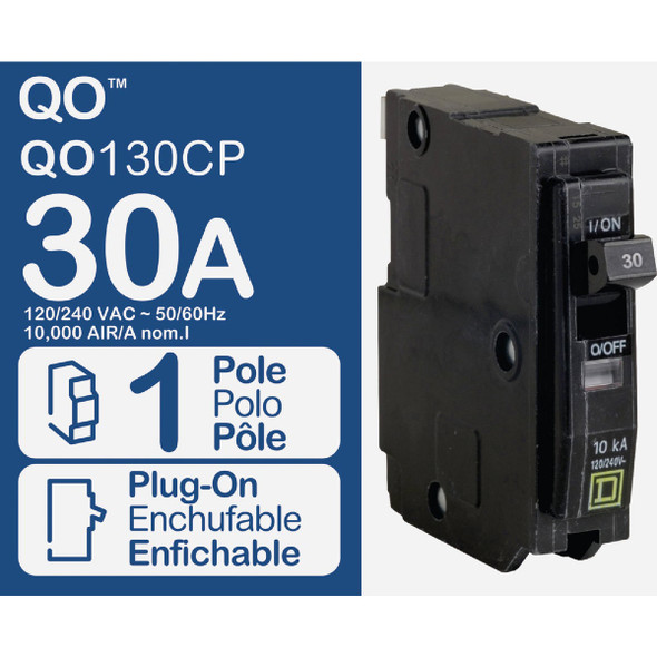 Square D QO 30A Single-Pole Standard Trip Circuit Breaker QO130CP 528218