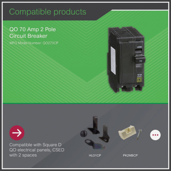 Square D QO 70A Double-Pole Standard Trip Circuit Breaker QO270CP 528316