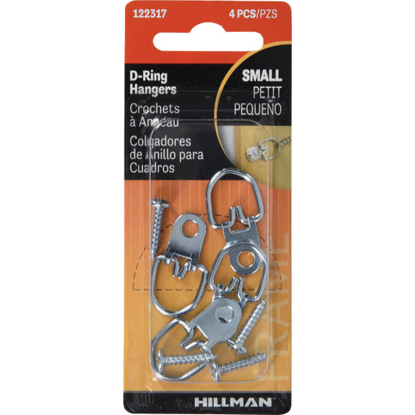 Hillman Small Anchor Wire D-Ring Hangers (4-Count) 122317 Pack of 10 240621