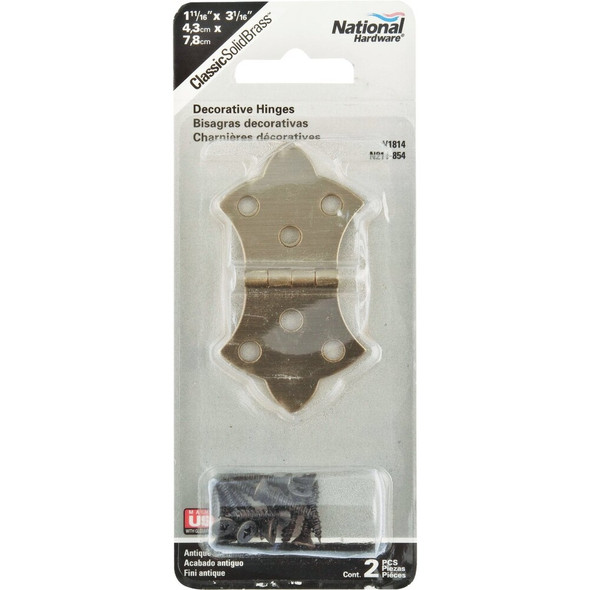 National Hardware 1-11-16 In. x 3-1-16 In. Antique Brass Hinge (2-Pack) N211-854 215733