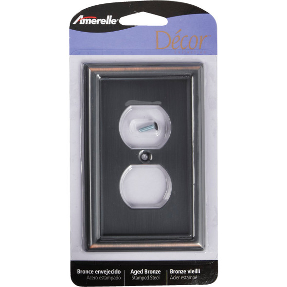 Amerelle Chelsea 1-Gang Stamped Steel Outlet Wall Plate, Aged Bronze Amerelle Chelsea 1-Gang Stamped Steel Outlet Wall Plate, Aged Bronze