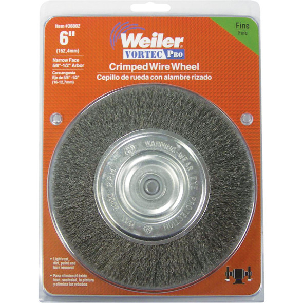 Weiler Vortec 6 In. Crimped, Fine 5-8 Bench Grinder Wire Wheel 36002 345407