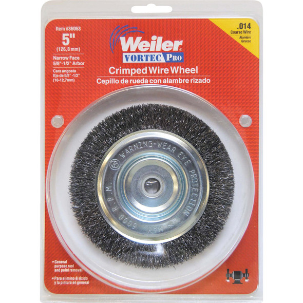 Weiler Vortec 5 In. Crimped, Coarse Bench Grinder Wire Wheel 36063 367680