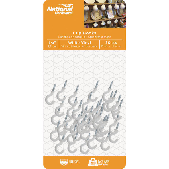 National Hardware 3/4 In. White Vinyl Cup Hook (50 Count)