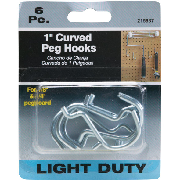 1 In. Curved Pegboard Hook (6-Count) 215937 215937