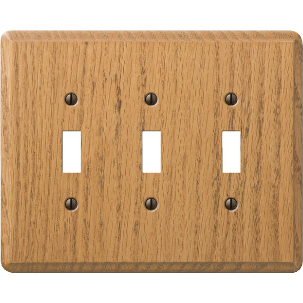 Amerelle 3-Gang Solid Oak Toggle Switch Wall Plate, Light Oak 901TTTL