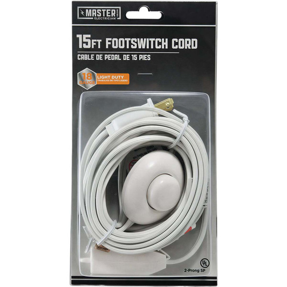 Master Electrician 15 Ft. 18/2 White Extension Cord with Foot Switch