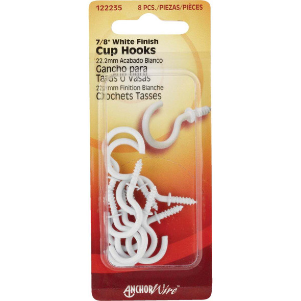 Hillman 7/8 In. White Anchor Wire Cup Hook (8 Count) 122235 Pack of 10