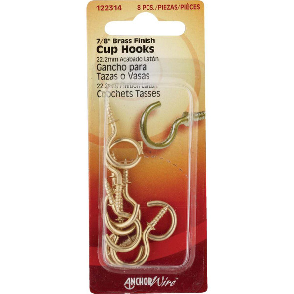 Hillman 7/8 In. Brass Anchor Wire Cup Hook (8 Count) 122314 Pack of 10