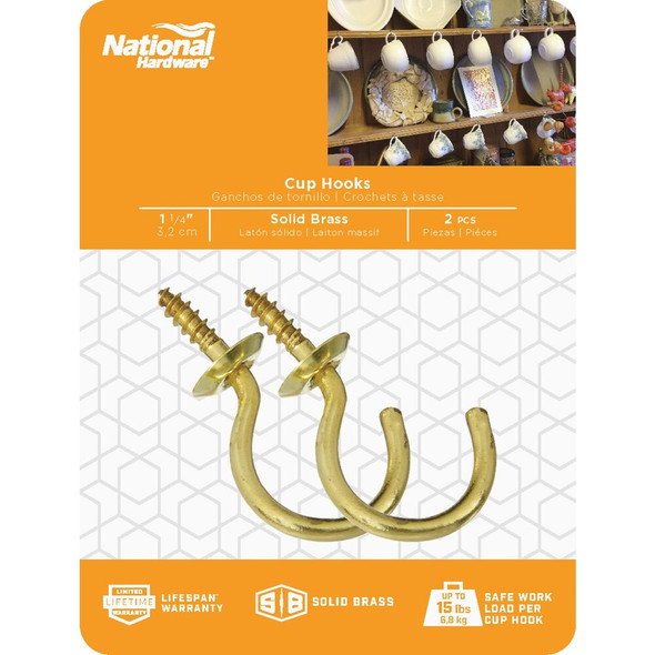 National Hardware 1-1-4 In. Solid Brass Series Cup Hook (2 Count) N119-701 222244