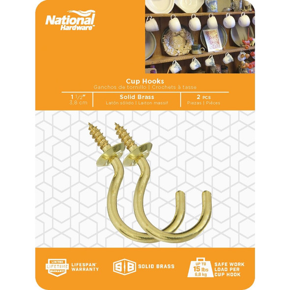 National Hardware 1-1-2 In. Solid Brass Series Cup Hook (2 Count) N119-727 222823