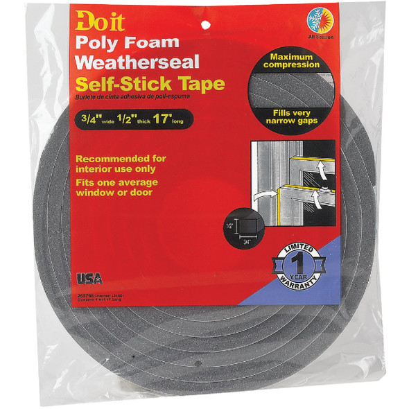 Do it 3/4 In. W x 1/2 In. T x 17 Ft. L Charcoal Poly Foam Weatherstrip Tape
