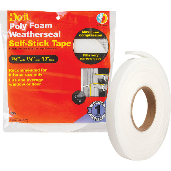 Do it 3/4 In. W. 1/4 In. T x 17 Ft. L White Poly Foam Weatherstrip Tape L342HDI