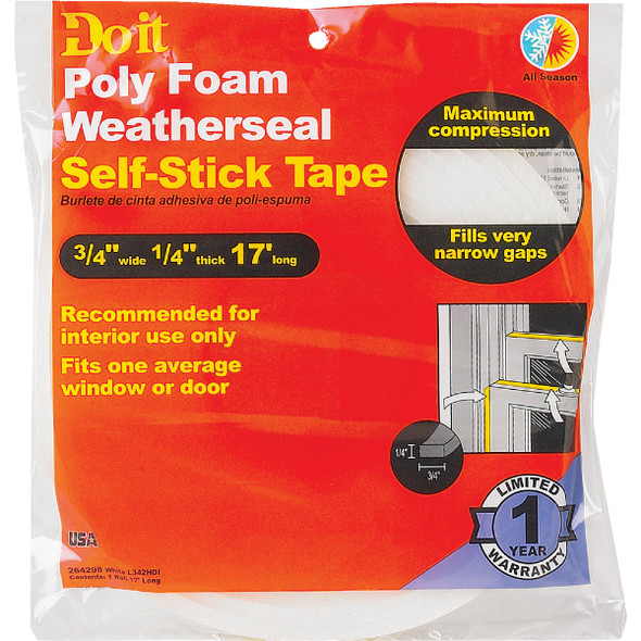 Do it 3/4 In. W. 1/4 In. T x 17 Ft. L White Poly Foam Weatherstrip Tape