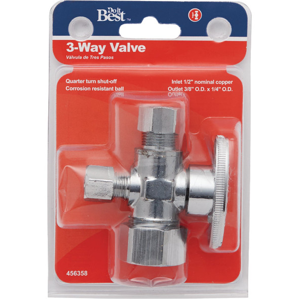 Do it Best 5/8 In. OD x 3/8 In. OD x 1/4 In. OD Quarter Turn Angle Valve Do it Best 5/8 In. OD x 3/8 In. OD x 1/4 In. OD Quarter Turn Angle Valve