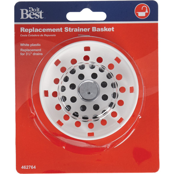 Do it 3-1-2 In. White Plastic Basket Strainer Stopper 462764 462764