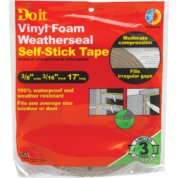 Do it 3/8 In. W x 3/16 In. T x 17 Ft. L Brown Vinyl Foam Weatherstrip Tape