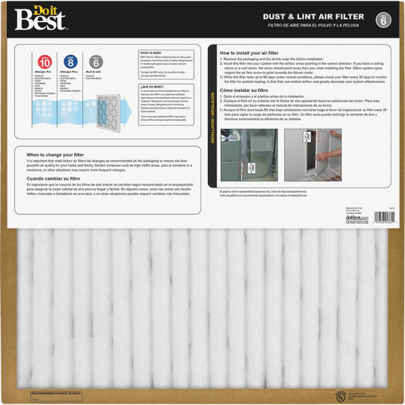 Do it Best 20 In. x 24 In. x 1 In. Dust & Lint MERV 6 Furnace Filter