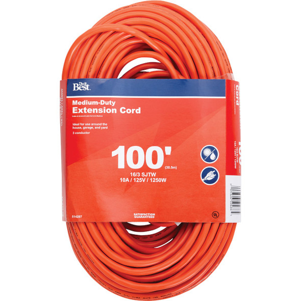 Do it Best 100 Ft. 16/3 Outdoor Extension Cord OU-JTW163-100-OR