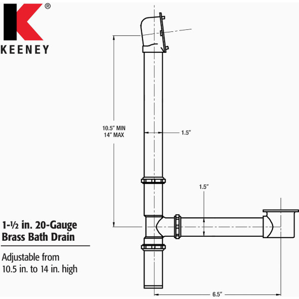 Keeney Rough Brass Trip Lever Bath Drain with Polished Chrome Trim 606RB 404930