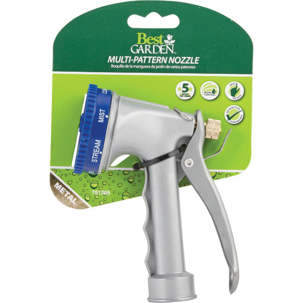 Best Garden Metal 5-Pattern Nozzle, Blue & Gray 55108 761205
