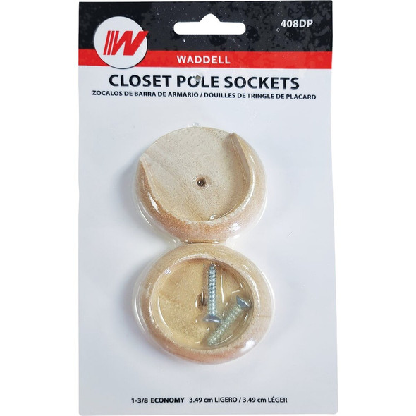 Waddell it 1-3-8 In. Wood Closet Rod Socket, Natural (2-Pack) 408DI 208647