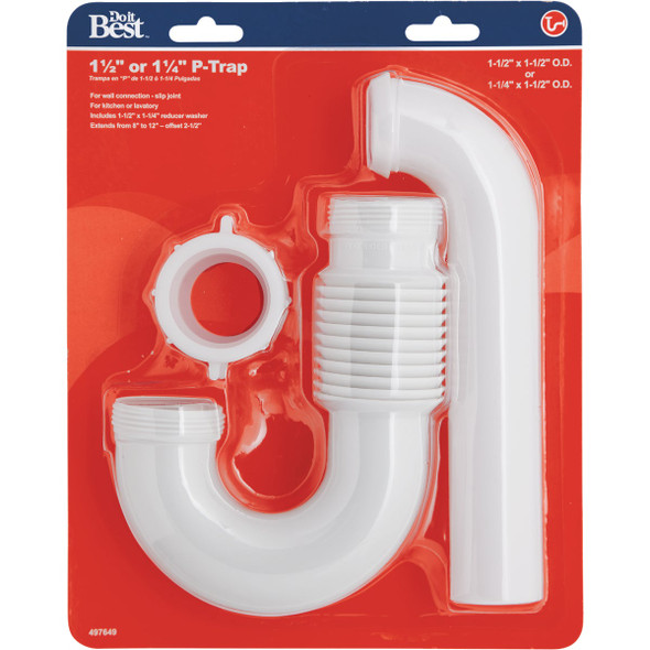 Do it Best 1-1/2 In., 1-1/4 In. White Plastic Flexible P-Trap