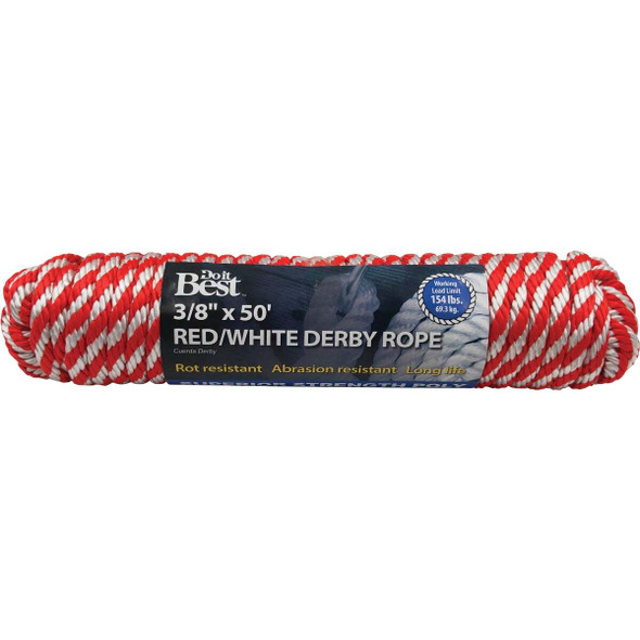 Do it Best 3/8 In. x 50 Ft. Red & White Derby Polypropylene Packaged Rope 737240