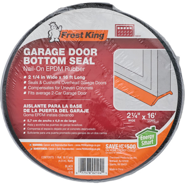 Frost King 2-1-4 In. x 16 Ft. Black Rubber Weatherstrip Garage Door Seal G16H 261399