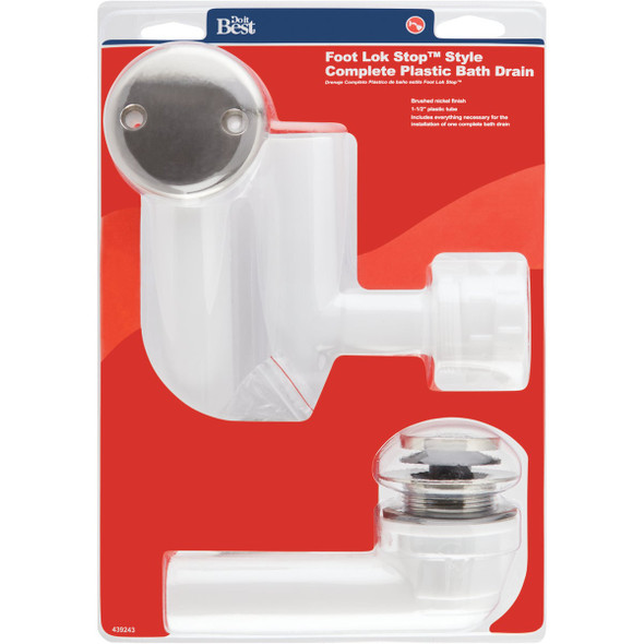Do it Best Foot Lok Stop Plastic Bath Drain with Brushed Nickel Trim