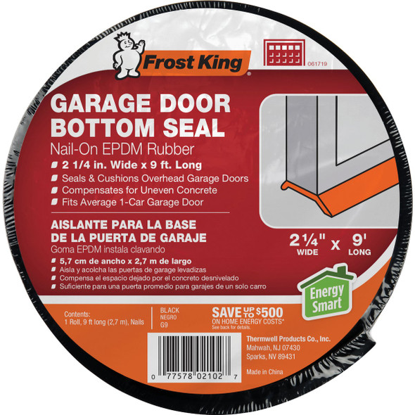 Frost King 2-1/4 In. x 9 Ft. Black Rubber Weatherstrip Garage Door Seal G9H