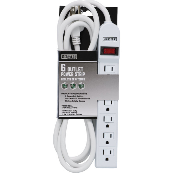 Do it Best Extra Reach 6-Outlet White Power Strip with 8 Ft. Cord LTS-6H