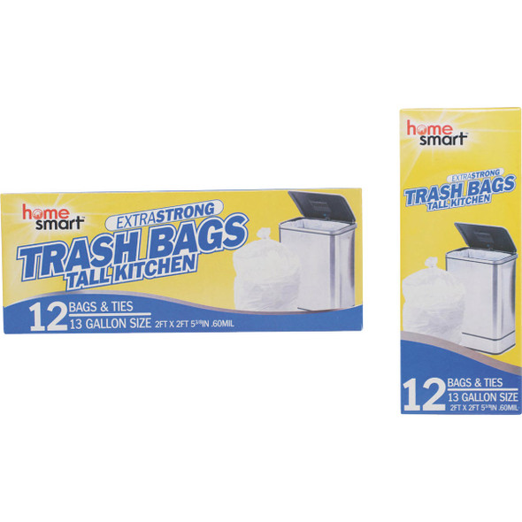 Home Smart 13 Gal. Tall Kitchen White Trash Bag (12-Count) 88762 Pack of 12