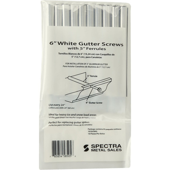 Spectra Metals 6 In. K Style White Gutter Screw & Ferrule, (10-Pack) 6SCREWCOMBORTW 102512