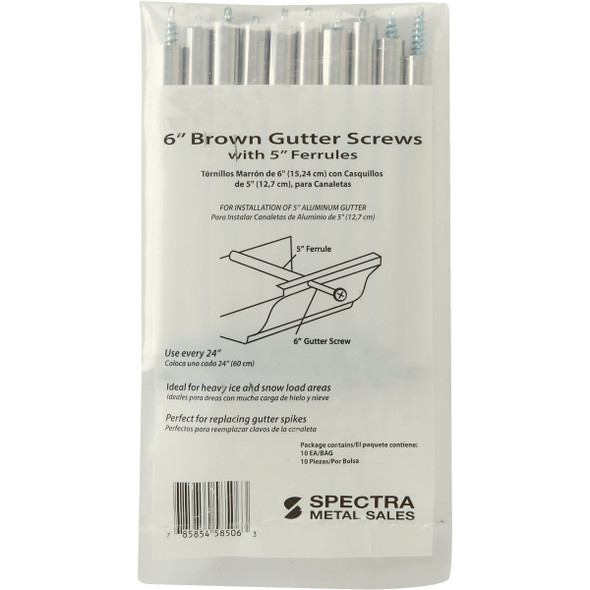 Spectra Metals 6 In. K Style Brown Gutter Screw & Ferrule, (10-Pack) 6SCREWCOMBORTB 102547