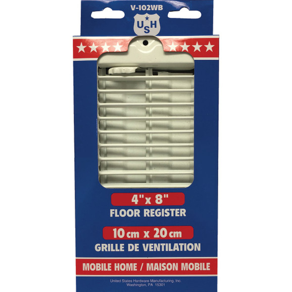 United States Hardware 4 In. x 8 In. x 9/16 In. White Steel Floor Register