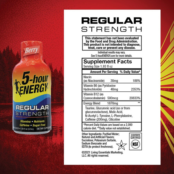 5-hour ENERGY Shot, Regular Strength, Berry, 1.93 oz 507265 Pack of 12 973780