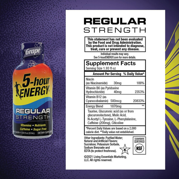 5-hour ENERGY Shot, Regular Strength, Grape, 1.93 oz 510580 Pack of 12 973799