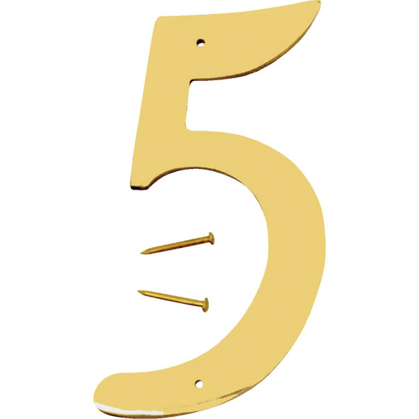 Hy-Ko 4 In. Polished Brass House Number Five BR-40/5