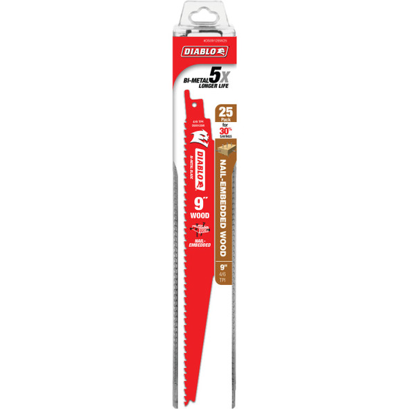 Diablo 25pk 9" 4-6t Recip Blade DS0912BW25 301629